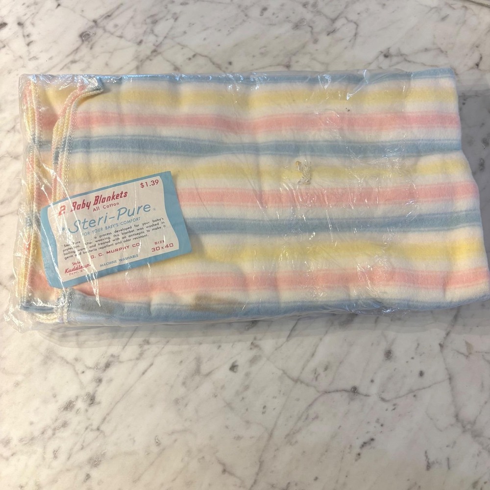 Vintage Steri-Pure G.C. Murphy CoBaby Blankets 2Pack Pastel Striped Cotton 30x40